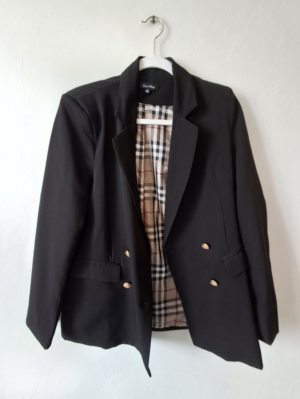 Classic Black Double-Breasted Blazer with Gold Buttons